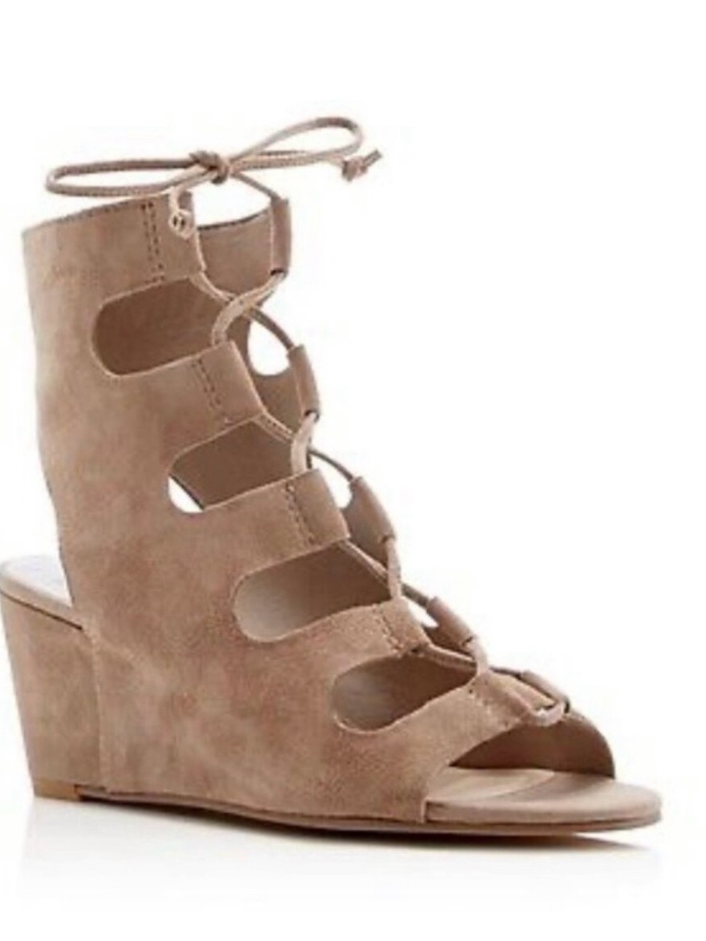 Dolce Vita Louise Women’s Almond Suede 7.5 Lace-Up Wedge Sandals